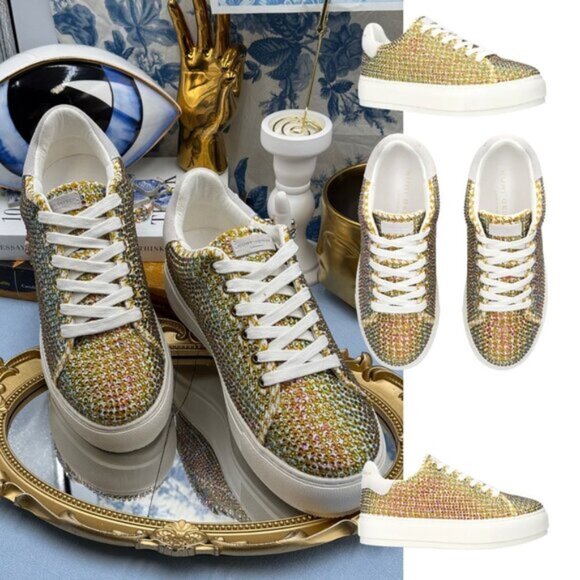 🆕 KURT GEIGER LONDON 🧿 NWOB Laney Rainbow Crystal Platform Sneaker Sz 38.5 US8 - Picture 1 of 14